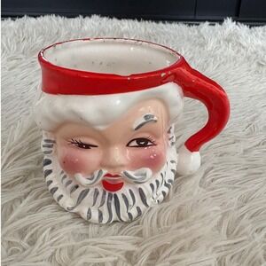 Vintage 1950's Napco Hand-painted Winking Santa Claus‎ Ceramic Mug Christmas